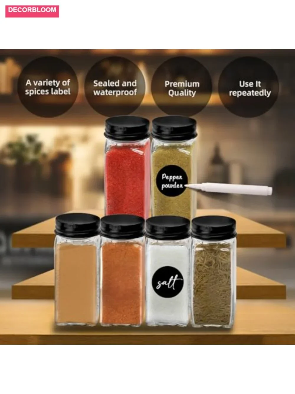 6pcs 4oz Glass Spice Jars with Shaker Lids - Square Empty Bottles Kitchen